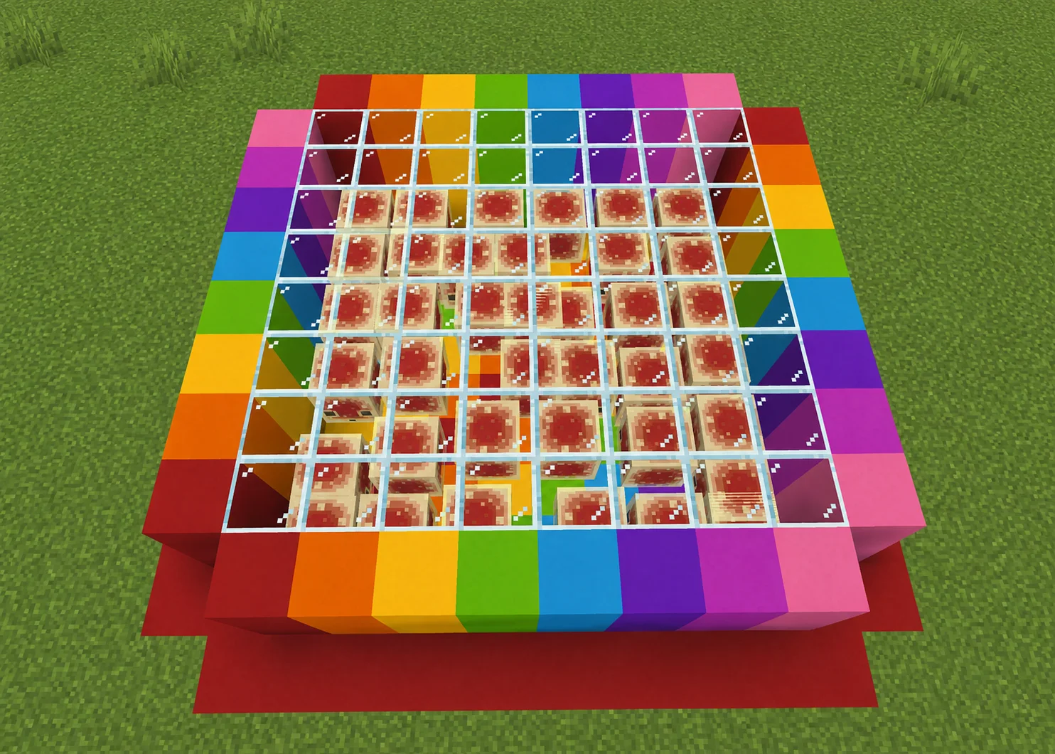 Calvin 在 Minecraft 裡完成的彩色方塊作品